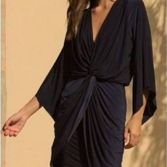 MISA Los Angeles Teget Draped Mini Cocktail Dress Navy - Picture 4 of 15